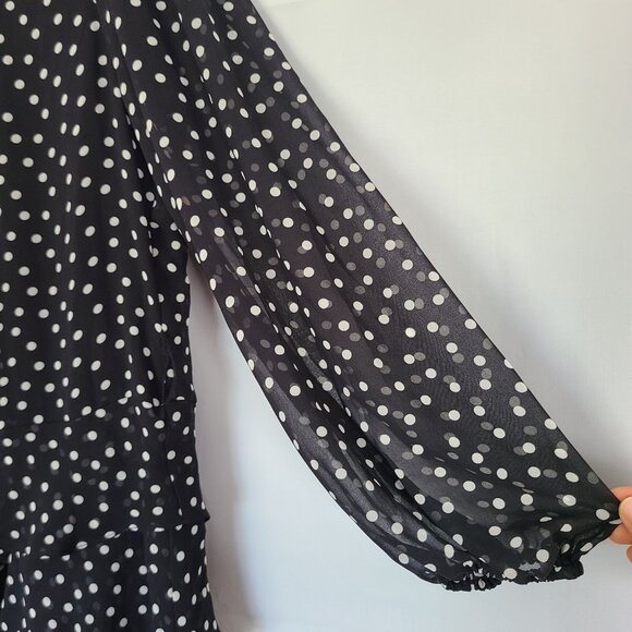 Express Black White Polka Dot Balloon Sleeve Flowy Sheer Dress Size Large - Picture 5 of 8